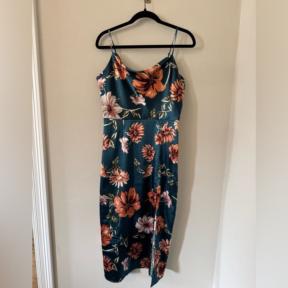🧡Floral Spaghetti Strap Dress - Teal and Orange